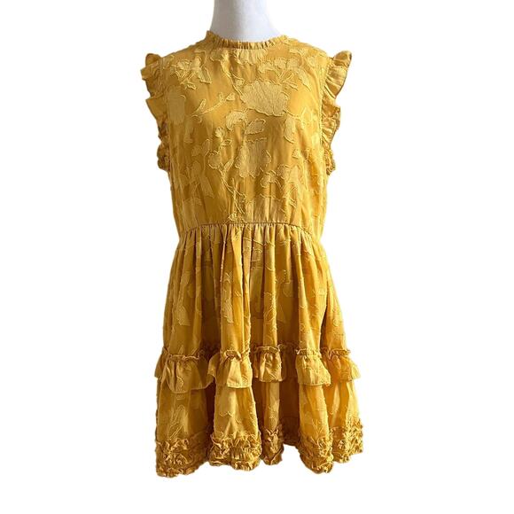 Lulus True as Can Be Mustard Yellow Burnout Floral Ruffled Mini Dress NWT XL - Picture 5 of 10